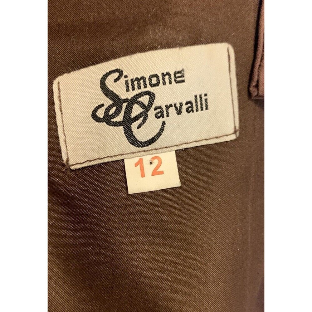 Simone Carvalli Dress Brown Woodland Forest Fairy Ruched Floral Appliqué Size 12 - Picture 10 of 16